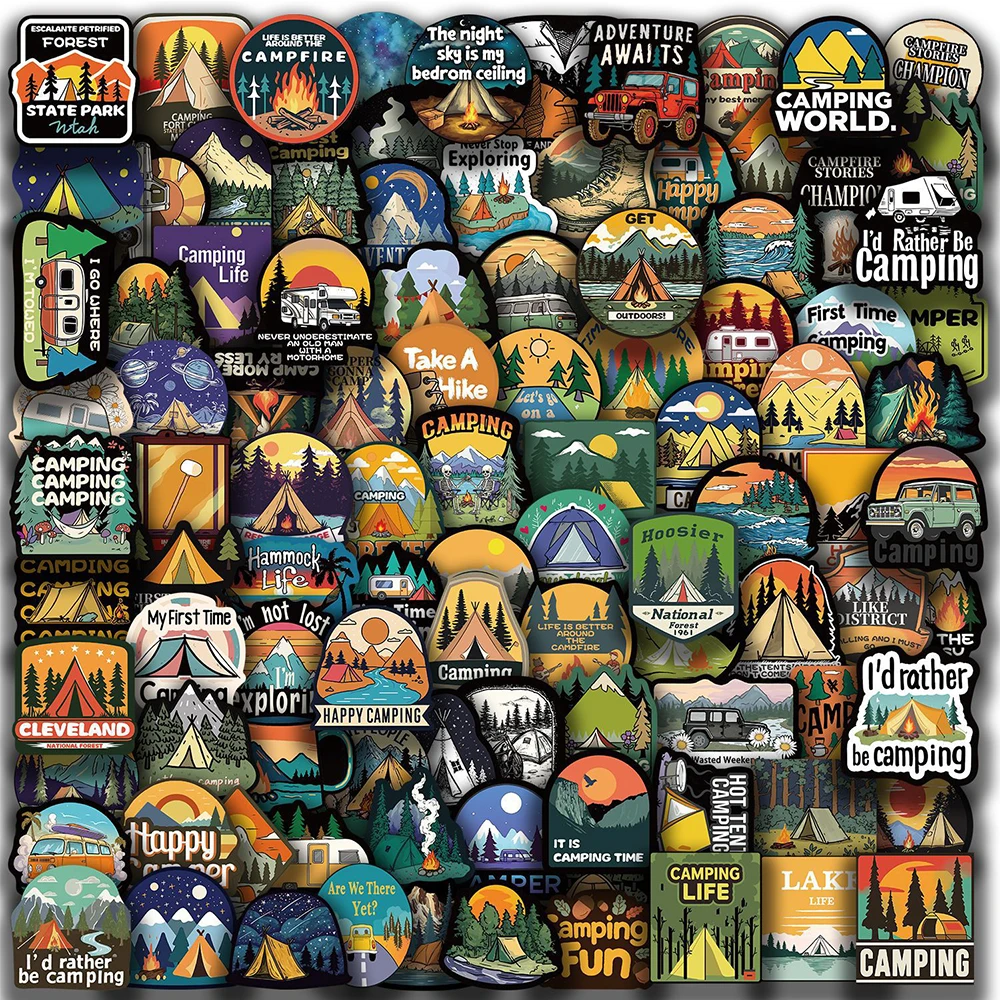 

10/30/50/100pcs Vintage Outdoor Travel Camping Stickers Funny Cartoon Decals DIY Luggage Phone Notebook Graffiti Sticker Packing