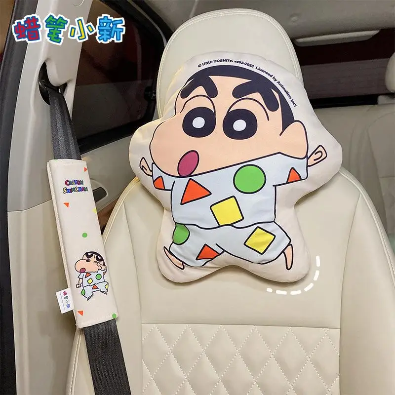 Crayon Shin-Chan Car Headrest Neck Pillow Kawaii Cartoon Car Seat Belt Protective Cover Automotive General Accessories Girl Gift