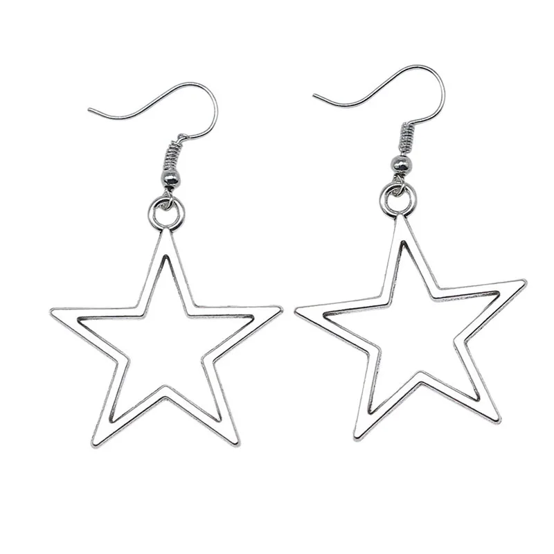 Fashion Hip hop Simple Design Silver Color Hollow Star Pendant Earrings Women Vintage Earrings Gifts for Girls Female