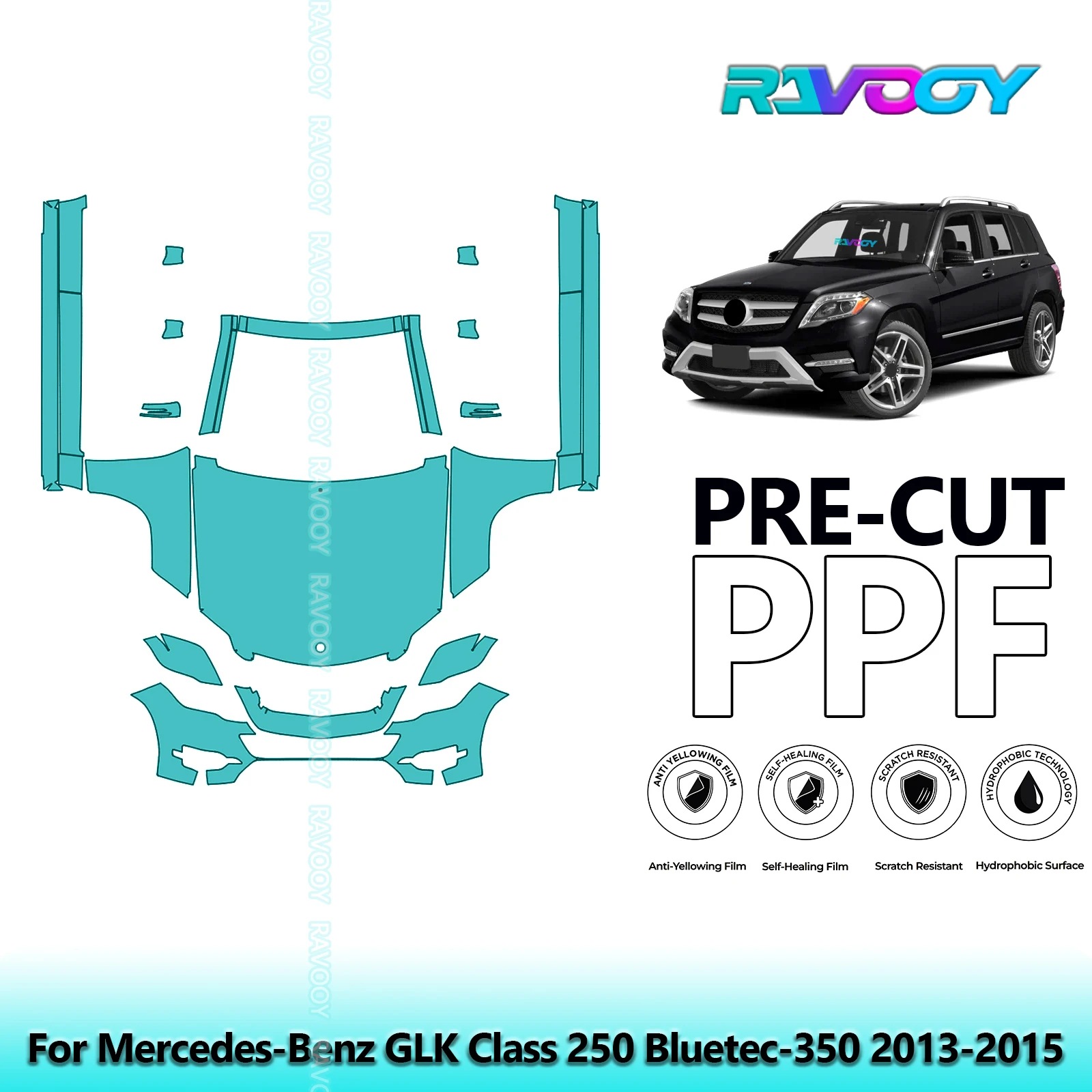 

Передний комплект + брюки, прозрачный бюстгальтер, предварительно вырезанная защитная пленка PPF для Mercedes-Benz GLK Class 250 Bluetec-350 2013-2015