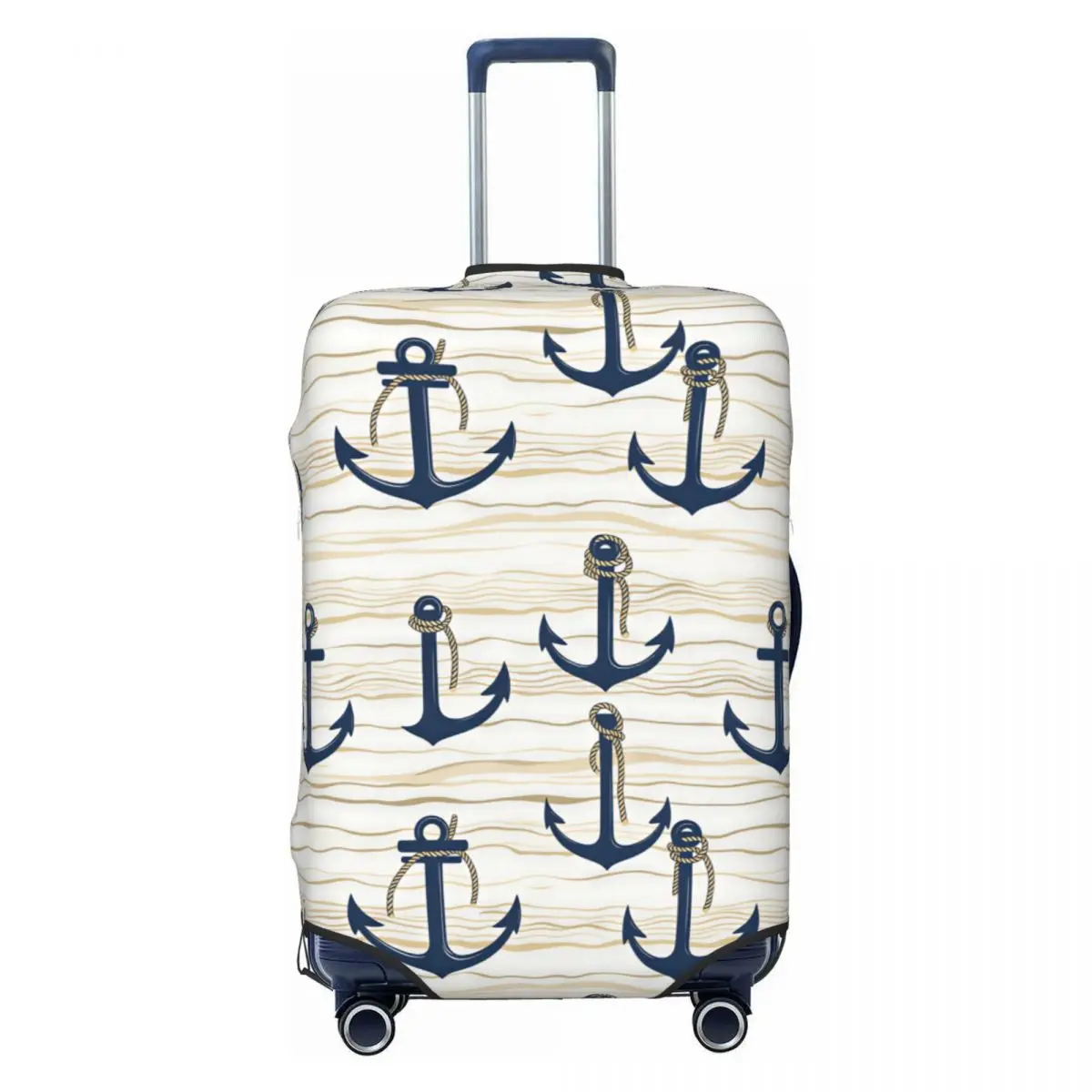 Custom Nautical Navy Anchor & Gold Wave Pattern Luggage Cover Funny Suitcase Protector Covers Suit For 18-32 inch