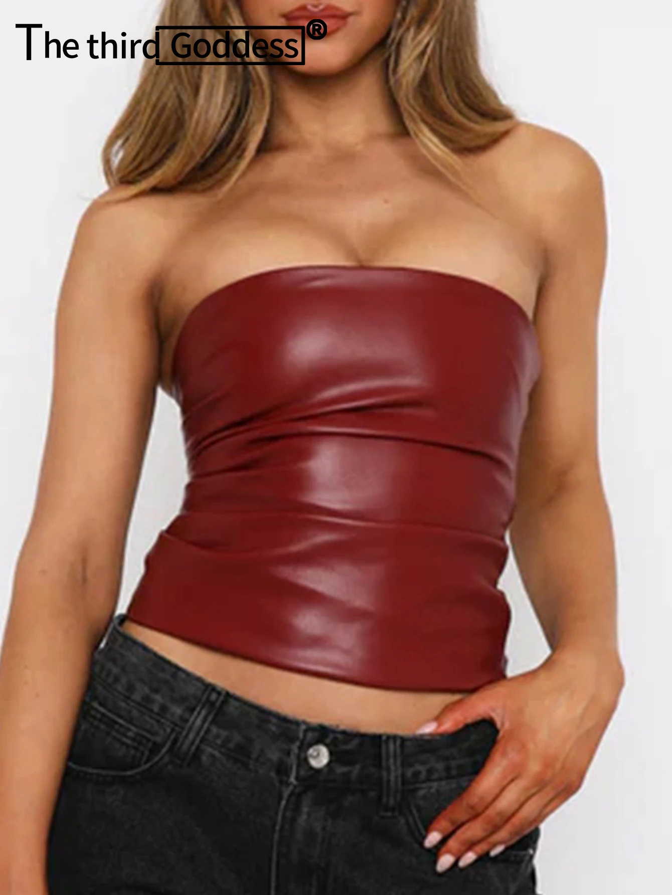 Sexy Black PU Leather Corset Crop Top Women Clothing Summer Casual Backless Tube Tops Woman Club Party Cropped Tank Top Outfits