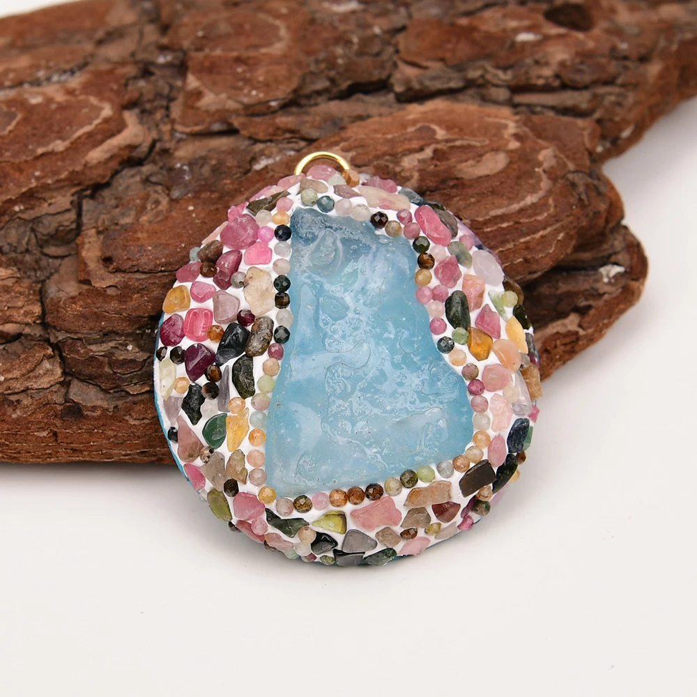APDGG 2 Pcs Natural Blue Aquamarine Rough Stone Tourmaline Pendant Jewelry DIY