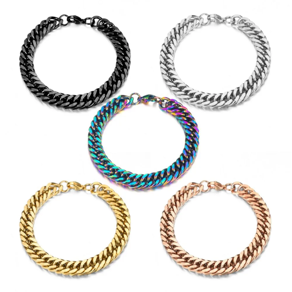 316L Stainless Steel Colorful Rainbow Cuban Weave Chain Bracelet Men Women Vintage Kpop Pulseras Aesthetic Emo Luxury Jewelry