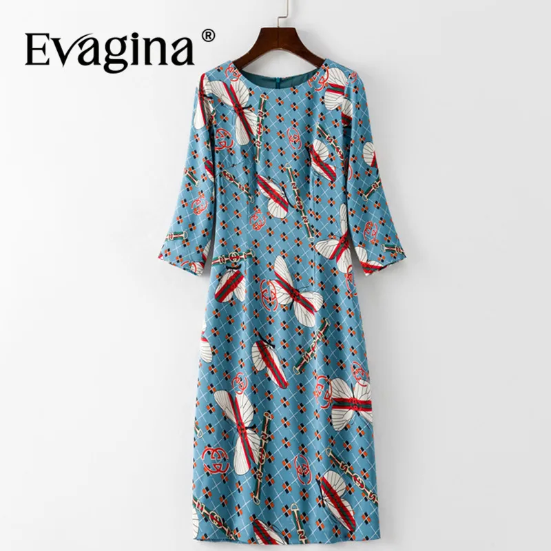 

Evagina New Design Spring Summer Women's Dress Dot Bow Print Three Quarter Sleeve High-End Slim Dresses