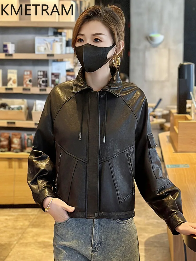 Damska kurtka ze 100% naturalnej skóry bydlęcej, krótkie, wysokiej jakości kurtki damskie z prawdziwej skóry, nowości w odzieży wierzchniej, jesienne ubrania 2025, kurtka skórzana