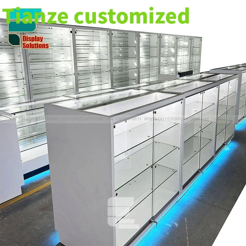 

(Customized) Hot Custom Counter Display Stand Smoke Shop Glass Display Showcase Display Cases With LED Light