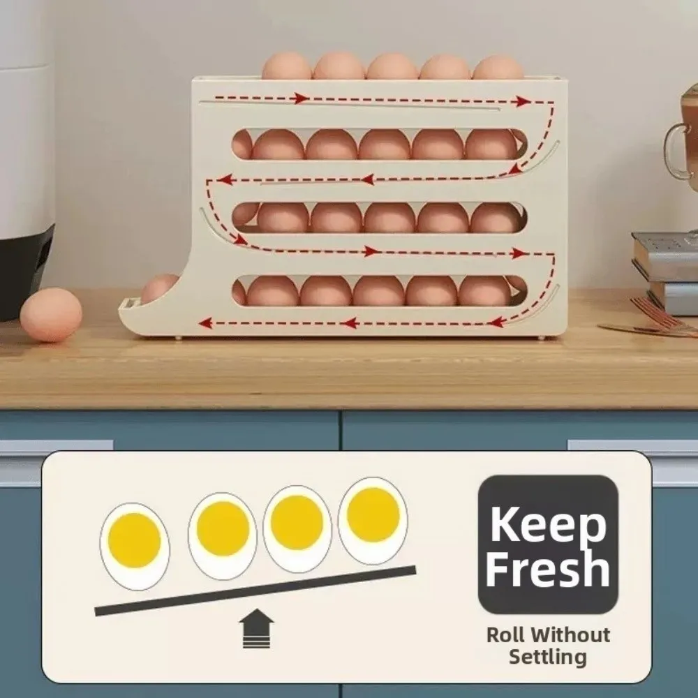 New Plastic Egg Storage Box Large Capacity 4 Layer Refrigerator Egg Holder Stackable Space Saving Egg Roller Organizer Home Use