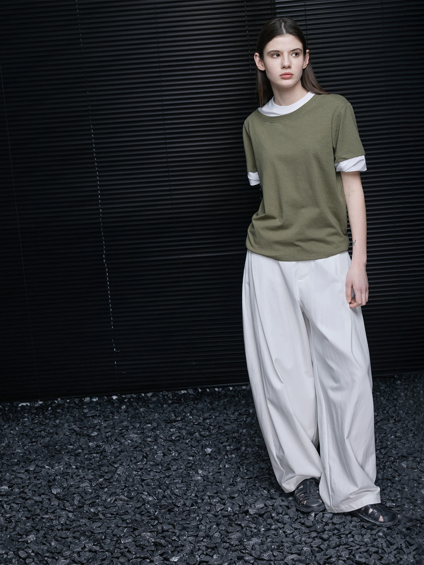 

Street Style Fake Two-Piece round Neck Short Sleeve T-Shirt Women's Spring Summer New Fashion Color Block Unique Loose Fit Co...