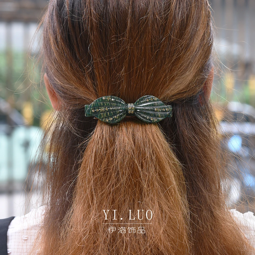 Women Headwear Good Quality Cute Hair Clip Bow Hair Barrette  Acetate Fashion Rhinestone Hair Accessories For Women