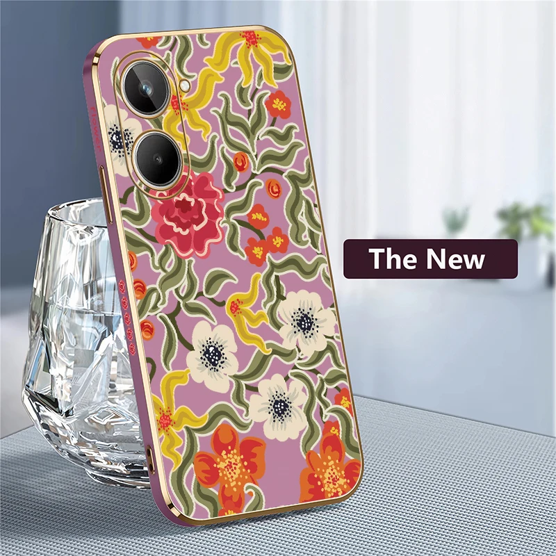 حافظة هاتف لهاتف OPPO Realme 12 Pro Plus غطاء زهور عتيق على الموضة لهاتف Realme 10 11 Pro 9i 4G 5G طلاء مقاوم للصدمات كابا #4