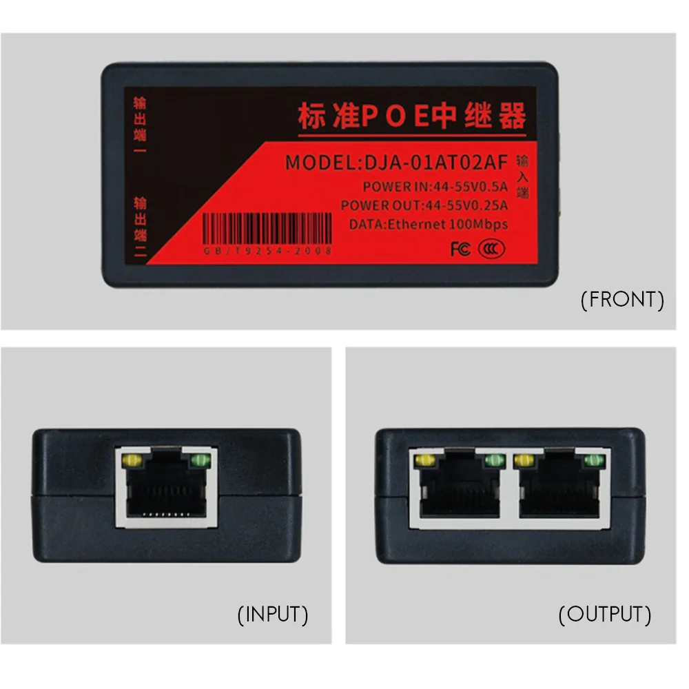 ROO 2 Port POE Extender 100Mbps with IEEE 802.3Af Standard for NVR IP Camera AP IP VOICE POE Extend 100 Meters for POE Range