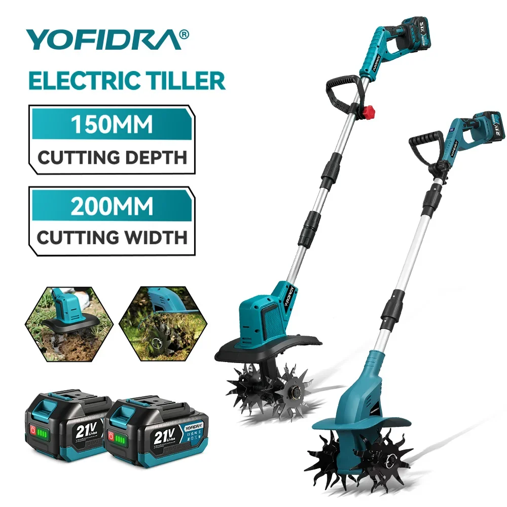 Image of YOFIDRA Elektrische Gartenfräse, Kultivator, Vertikutierer, faltbare Bodenfräse, Bodenlockerer, Gartenwerkzeug für Makita 21V Akku