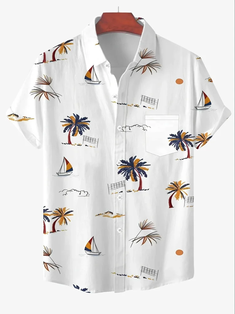 

Hawaiian Shirt Coconut Tree 3D Printing Shirt Blouses for Men Beach Short Sleeve Tee Summer Vacation Casual Street Shirt Fashion