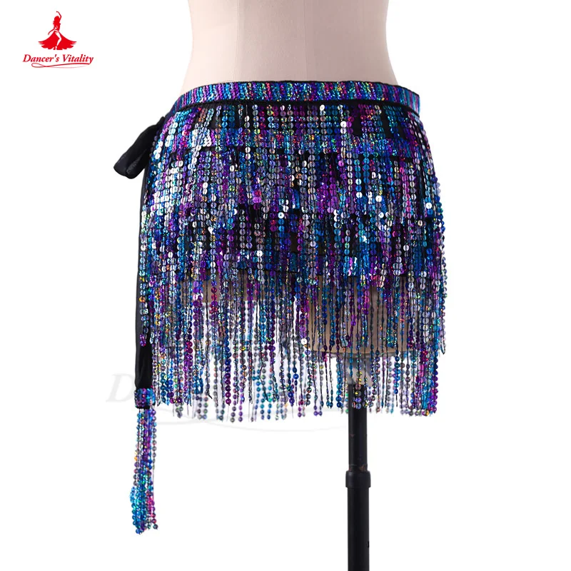 Belly Dance Hip Scarf for Women Belly Dancing Sequins Tassel Four-layers Hip Scarf Stage DS Performance Oriental Waist Chain