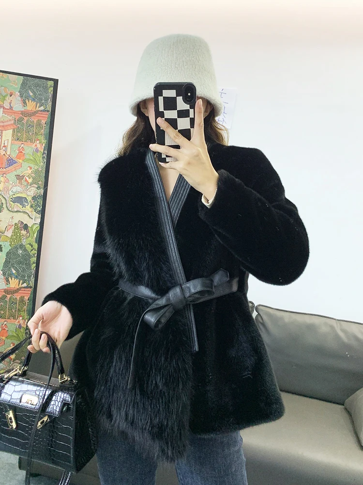 ZADORIN Luxury Designer Clothing Women Winter Faux Mink Fur Coat With Belt Elegant Furry Faux Fur Jacket For Women Fur Cardigan