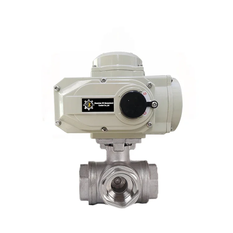 DN20 3/4 inch 3 Way L Port 1000 WOG 24 V dc Female Thread CF8M Stainless Steel 304 Electric Actuated Ball Valve