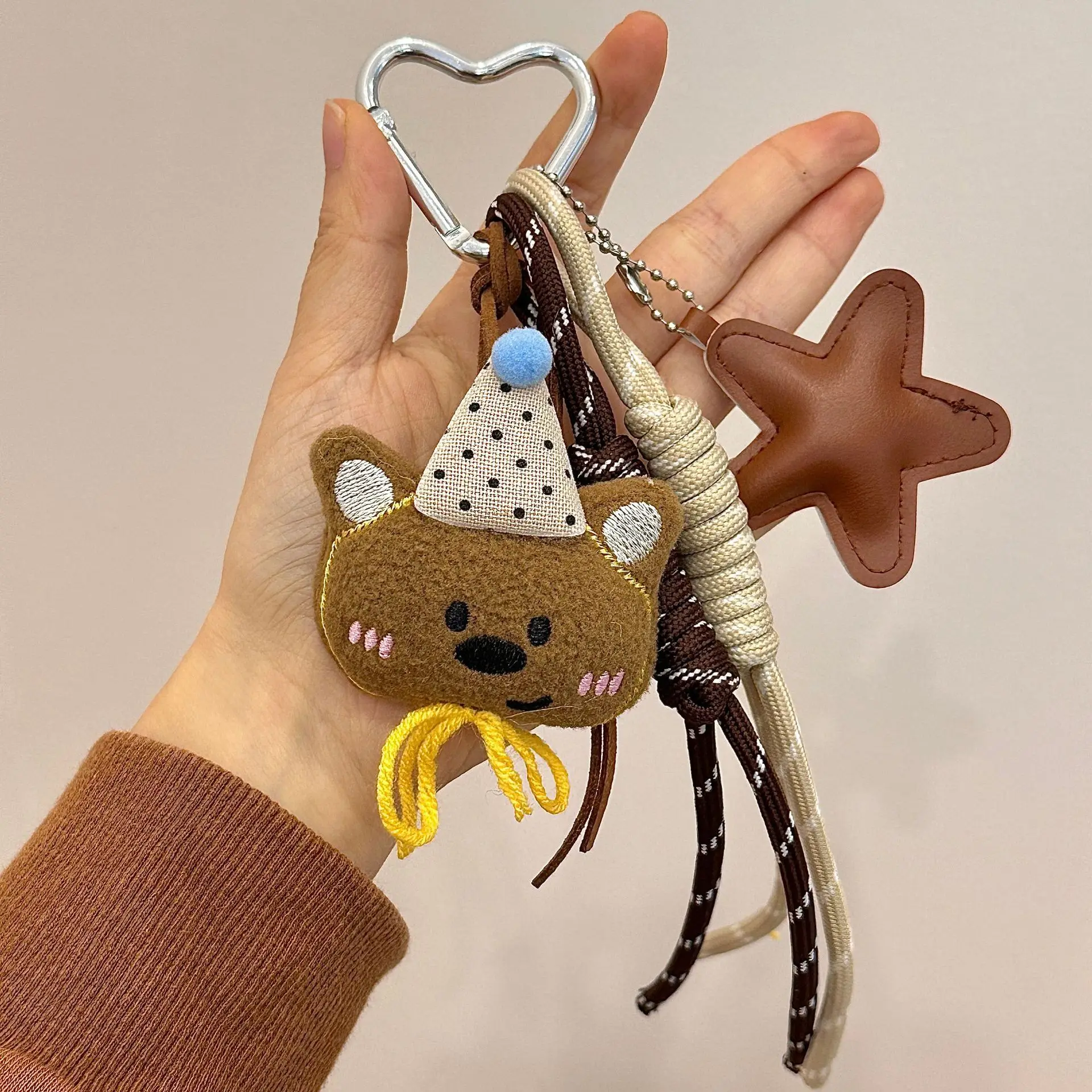 

New Cartoon Bear Plush Doll Pendant Multi-purpose Brown Nylon Lanyard Ornament Handmade Rope Bag Hanging Accessories