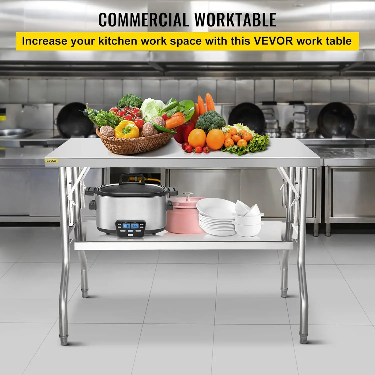 Commercial Worktable Workstation 48 x 24 Inch Folding Commercial Prep Table, Heavy-duty Stainless Steel Folding Table with 772 l