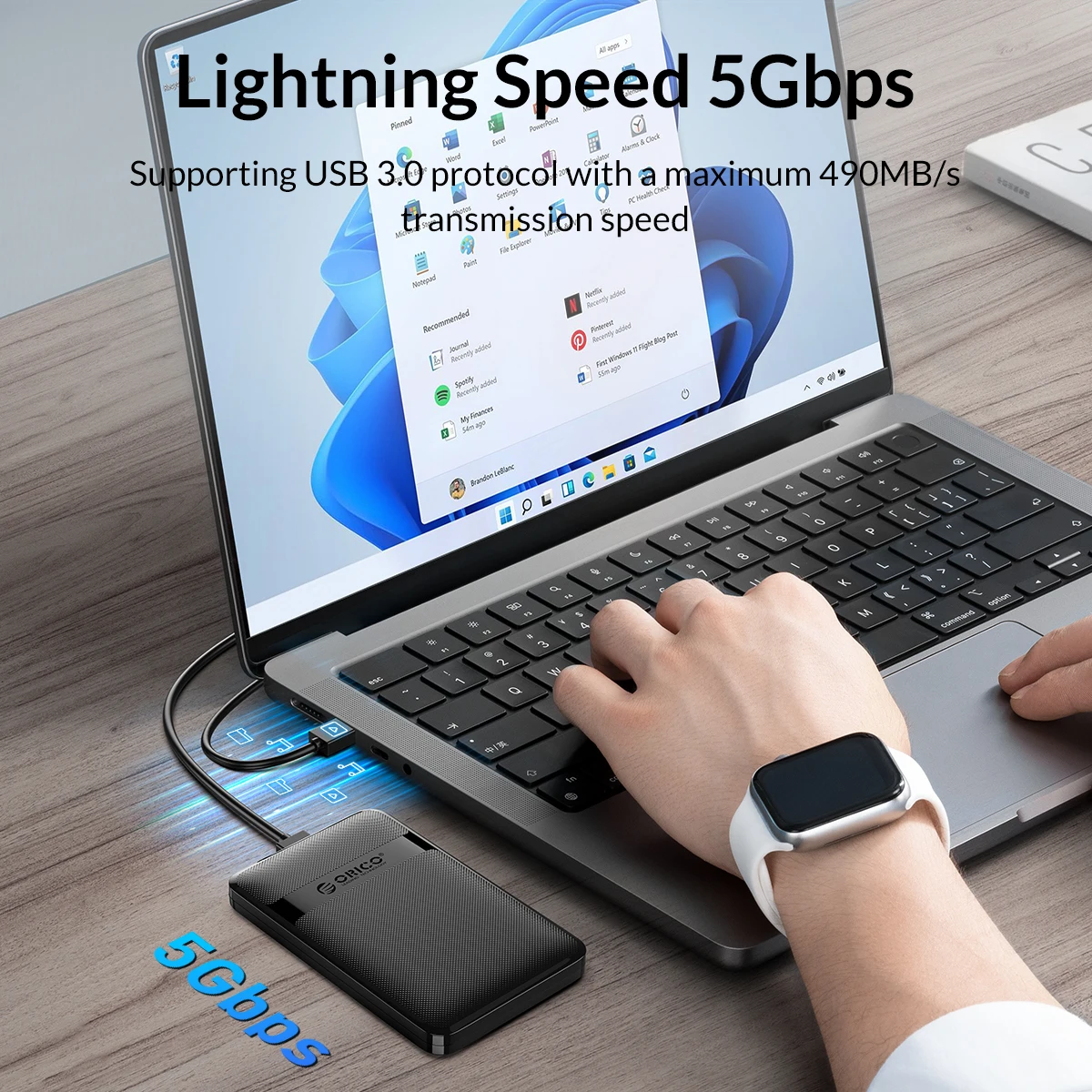 ORICO 2,5'' Festplattengehäuse Werkzeuglos 5Gbps USB zu SATA Externes Festplattengehäuse für 2,5 Zoll 7mm 9,5mm SSD HDD Max 6TB – Detail 2