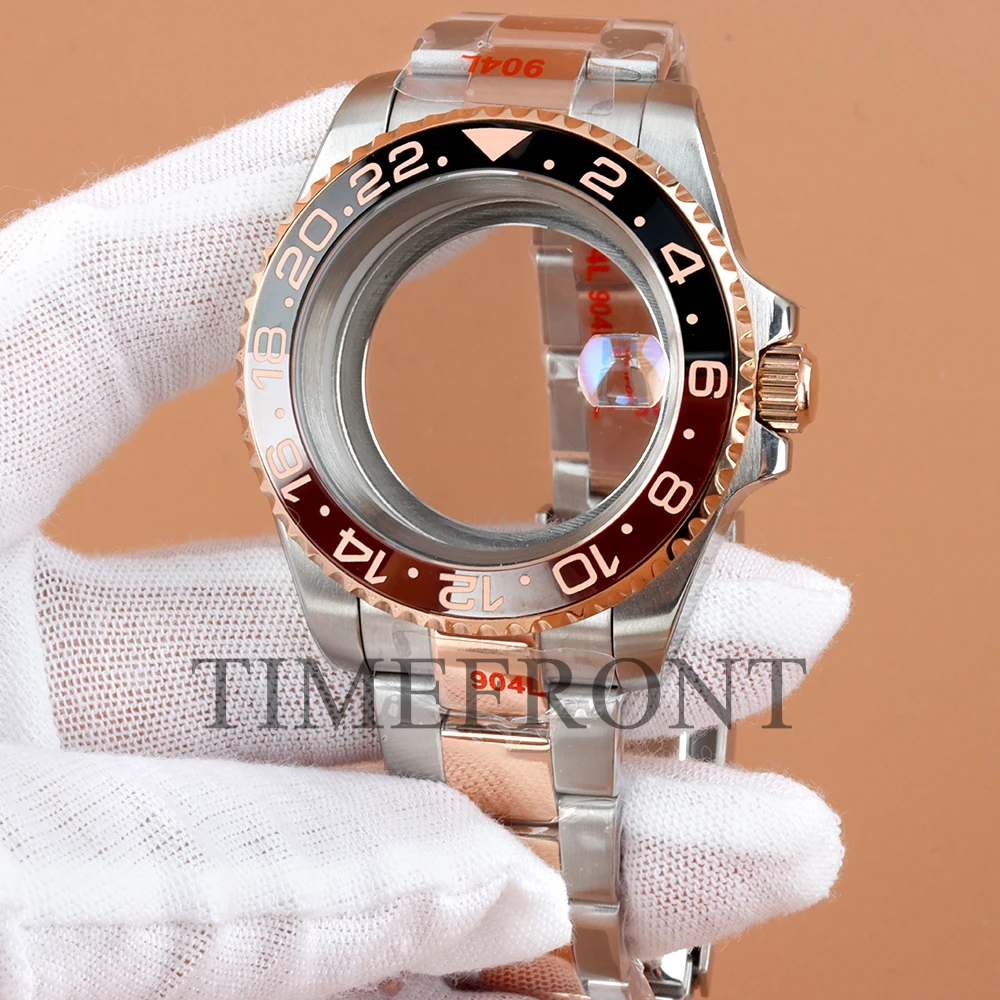40mm Rose Case Jubilee/Oyster Strap Sapphire Glass NH35 Watch Case Fit NH34 NH35 NH36 NH38 Movement SUB GMT YACHT-MASTER Case