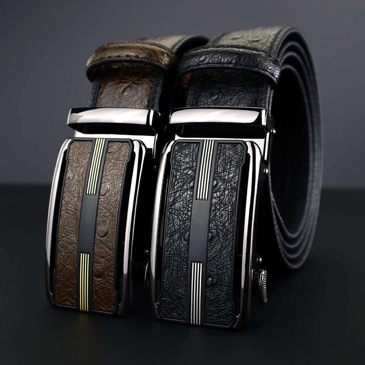 حزام جلدي بإبزيم تلقائي للرجال مع رأس معدني للأعمال جينز كاجوال وإكسسوارات ملابس عصرية متعددة الاستخدامات #1