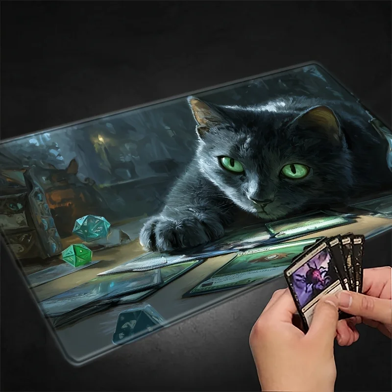 

Big Black Cat TCG Game Pad Green Eye Cat and Dice Design Противоскользящая резиновая утолщенная XXL Компьютерная клавиатура для ноутбука Аксессуары для ПК
