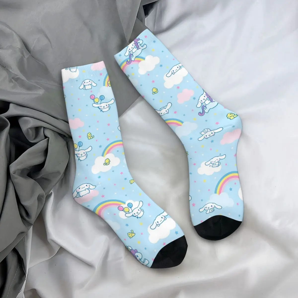 Chaussettes vintage à motif Cinnamoroll pour hommes, chaussettes de sport d'automne coordonnantes, chaussettes de course de haute qualité