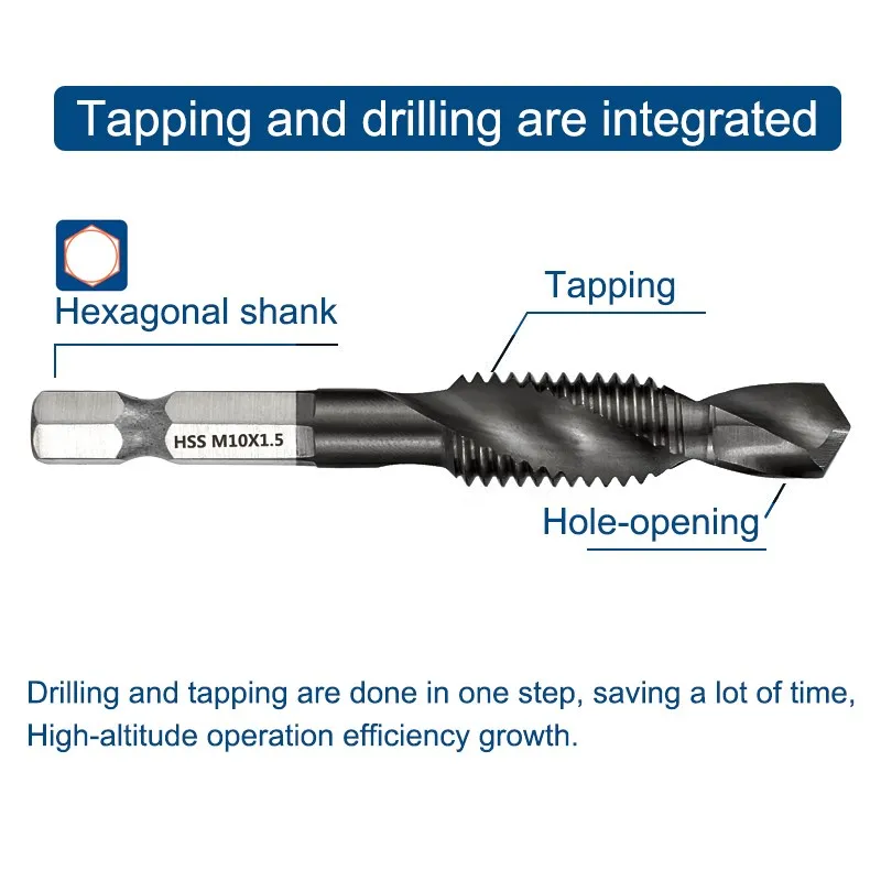 Metric Tap Drill Bit VAPO Coated HSS Screw Tap Machine Compound Thread Tap M3-M12 Tapping Tools 1/4 Hex Shank