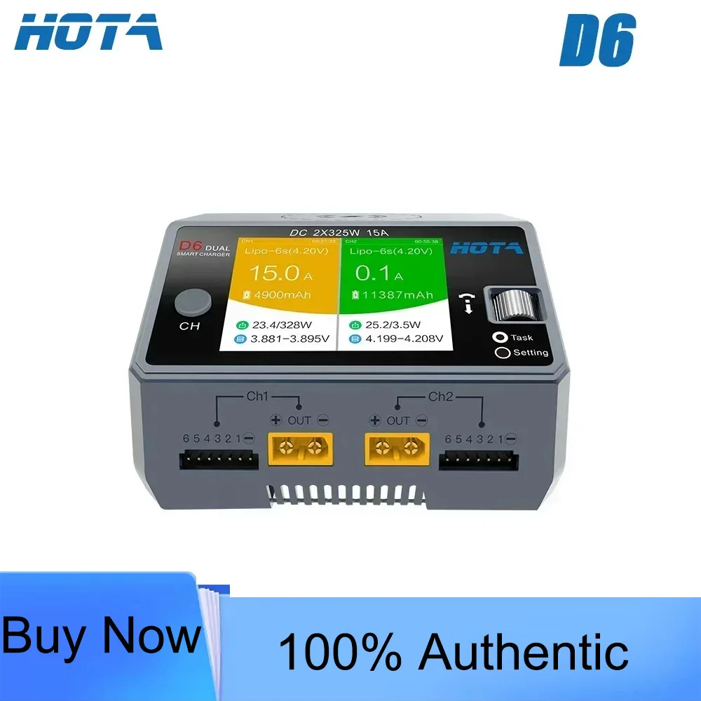 HOTA D6 Dual Smart Charger DC650W 15A Maximum current 1600mA Built-in Micro USB for 1-6S Lipo LiHV/NiZn/Nicd/NiMH Battery