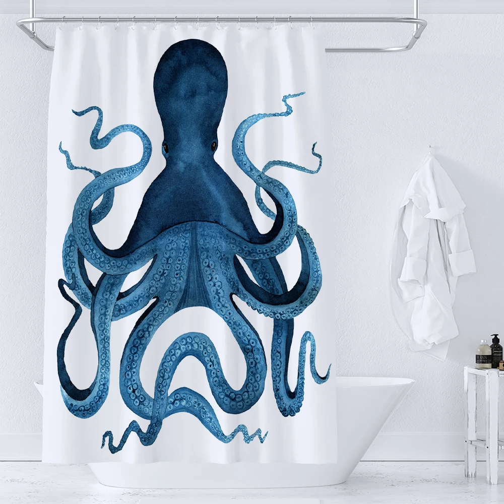 

Морские животные, осьминог, занавески для душа с принтом океана, водонепроницаемая полиэфирная ткань для ванной комнаты, домашний декор с крючками