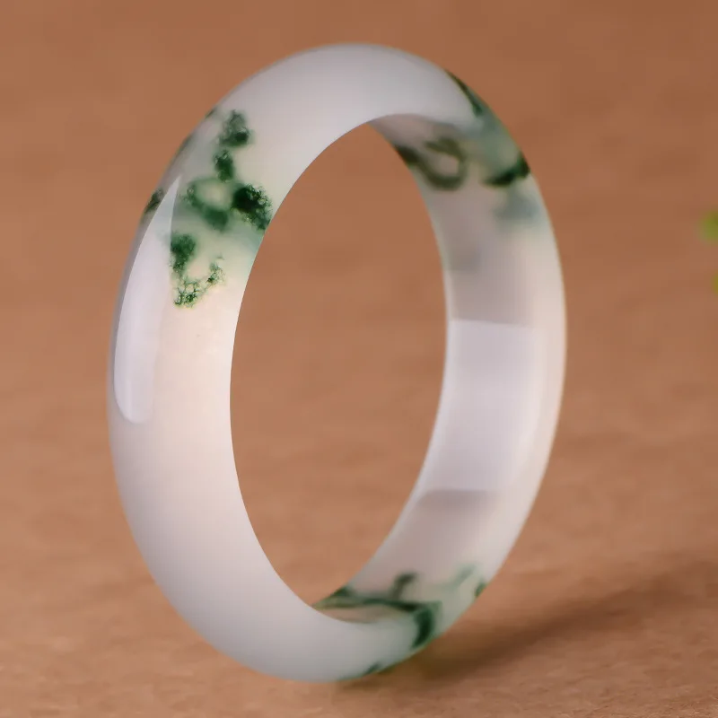 

Quartz Rock Jade Bracelet with Blue Flowers, Jadeite Color Jade Bracelet for Women