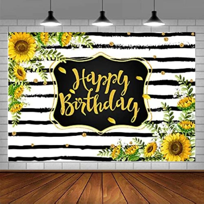 Photography Backdrop Sunflower For Birthday Party Decorations Black And White Stripe Girl Photo Background Banner Poster