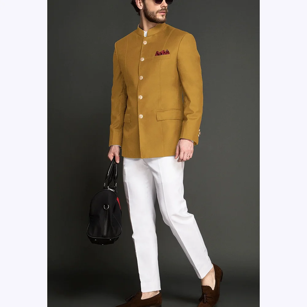 Abiti slim fit da uomo Chic elegante colletto alla coreana abito in colore a contrasto 2 pezzi pantaloni blazer formali monopetto set quotidiano