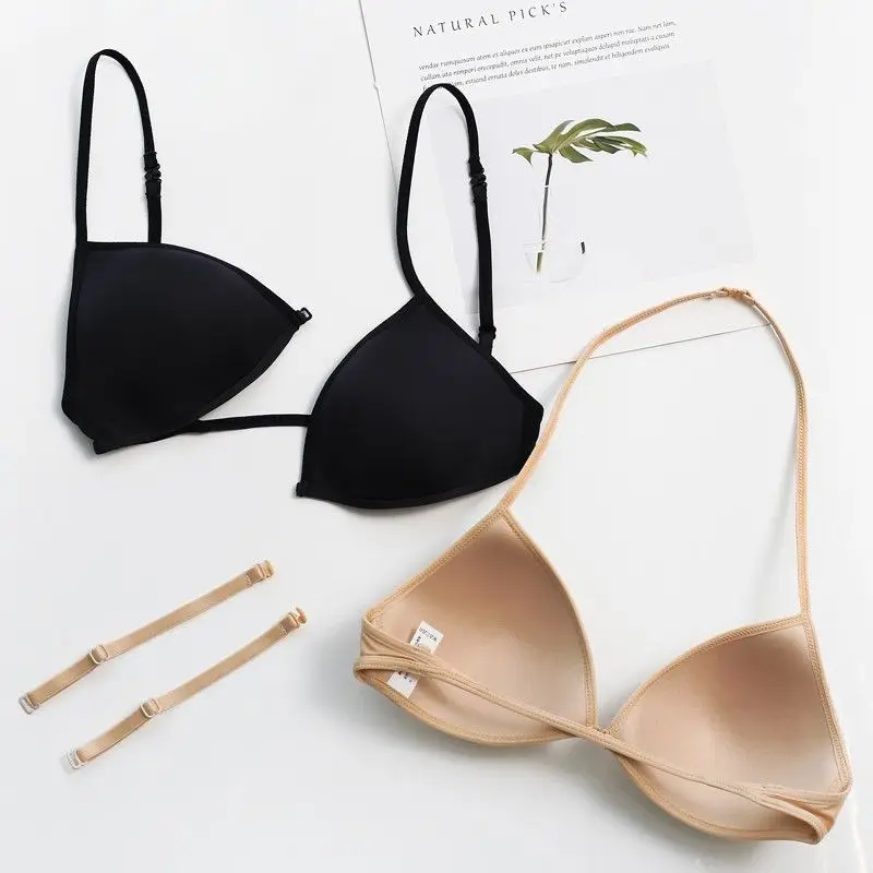 UBAU Summer new French triangle cup underwear female beauty back hanging neck front buckle thin section without trace small bra