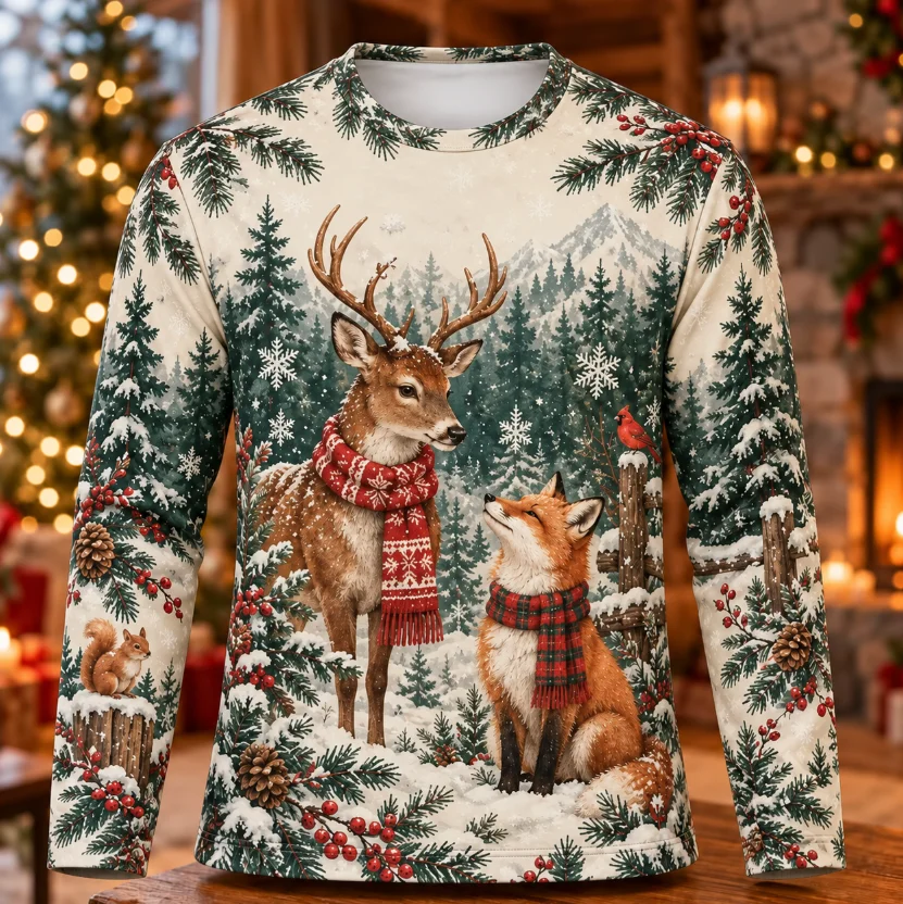 Nutcracker Christmas All Over Print Long Sleeve Shirt Unisex Xmas Holly Snowflake Gift Pattern Tops for Family Holiday Party
