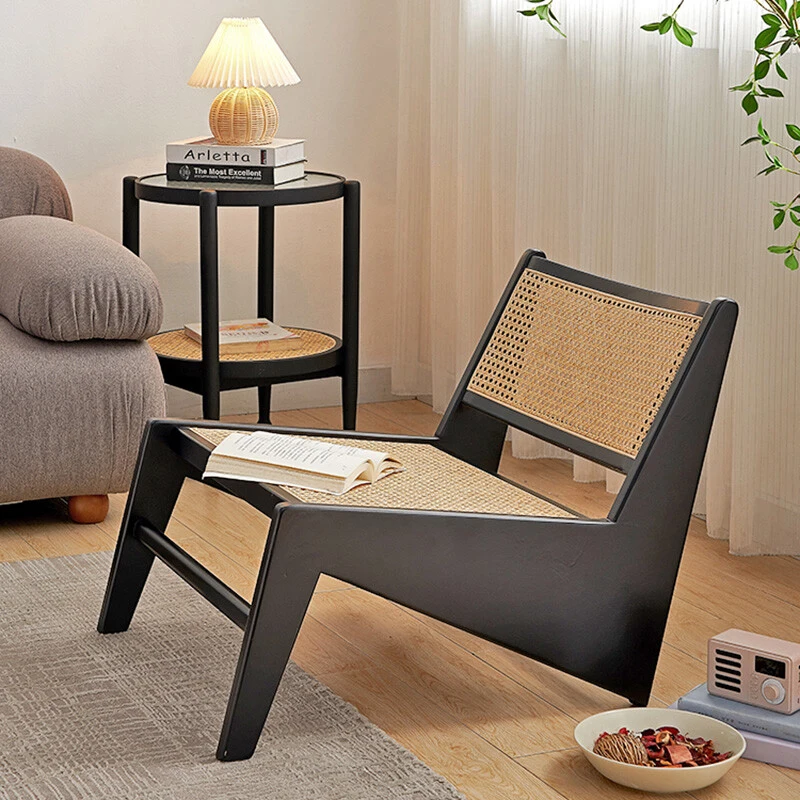 

Nordic Retro Rattan Lounge Chair Japanese Wabi-sabi Solid Wood Living Room Chair Ergonomic Design Multi-functional Furniture
