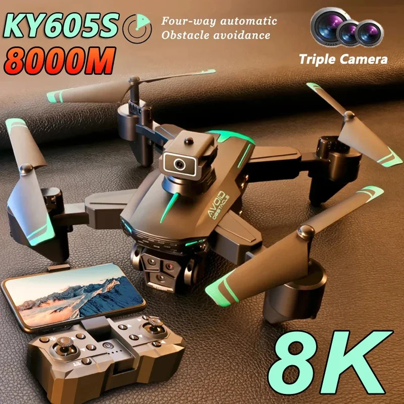 For xiaomi KY605S RC Drone 8K  With Three Camera Wide Angle Optical Flow Localization Four-way Obstacle Avoidance Quadcopter