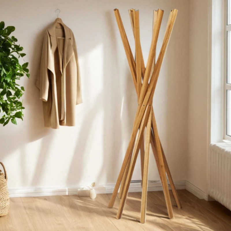 

Solid wood hanger folding floor bedroom entrance living room coat rack assembly minimalist versatile