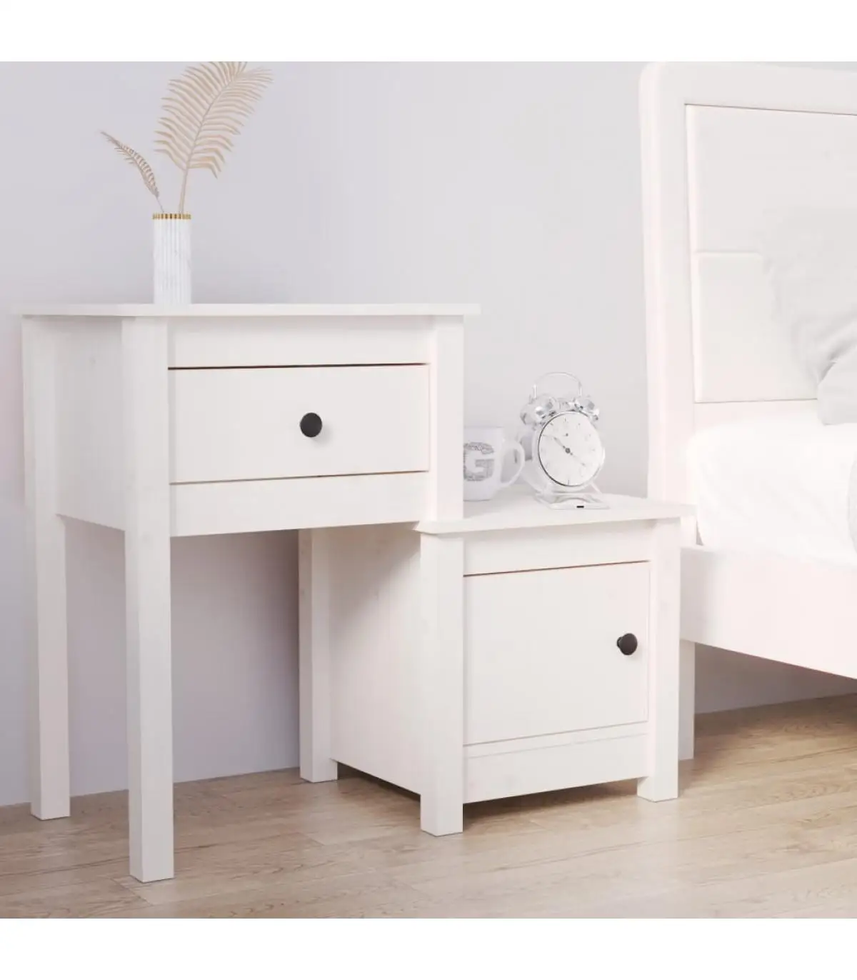 Bedside tables bedside table solid wood pine White 79,5x38x65,5 cm