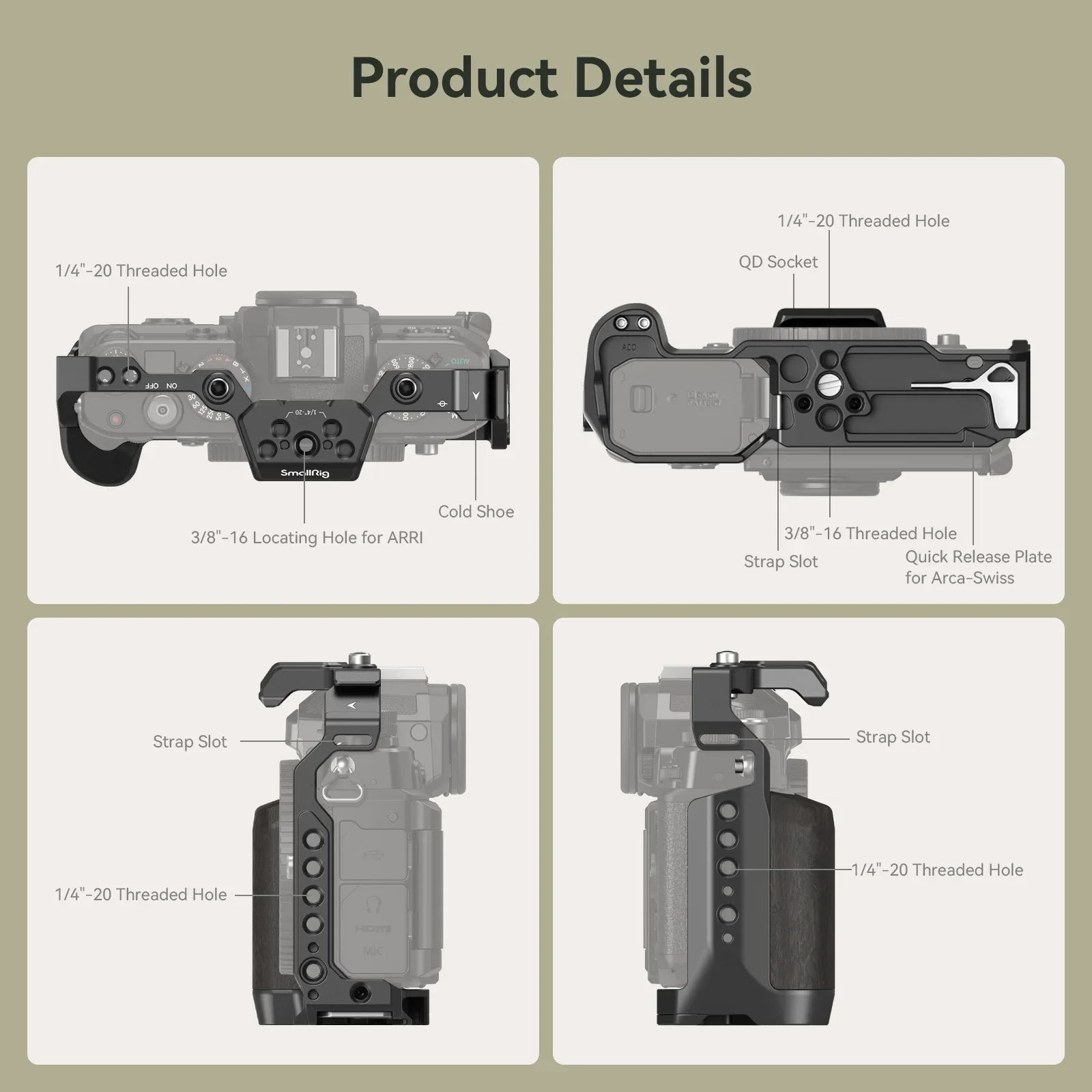 SmallRig Camera Cage for Nikon Z f with Arca Swiss Quick-Release Plate for DJI RS 2 /RSC 2 /RS 3 / RS 3 Pro or Arca-type Tripods