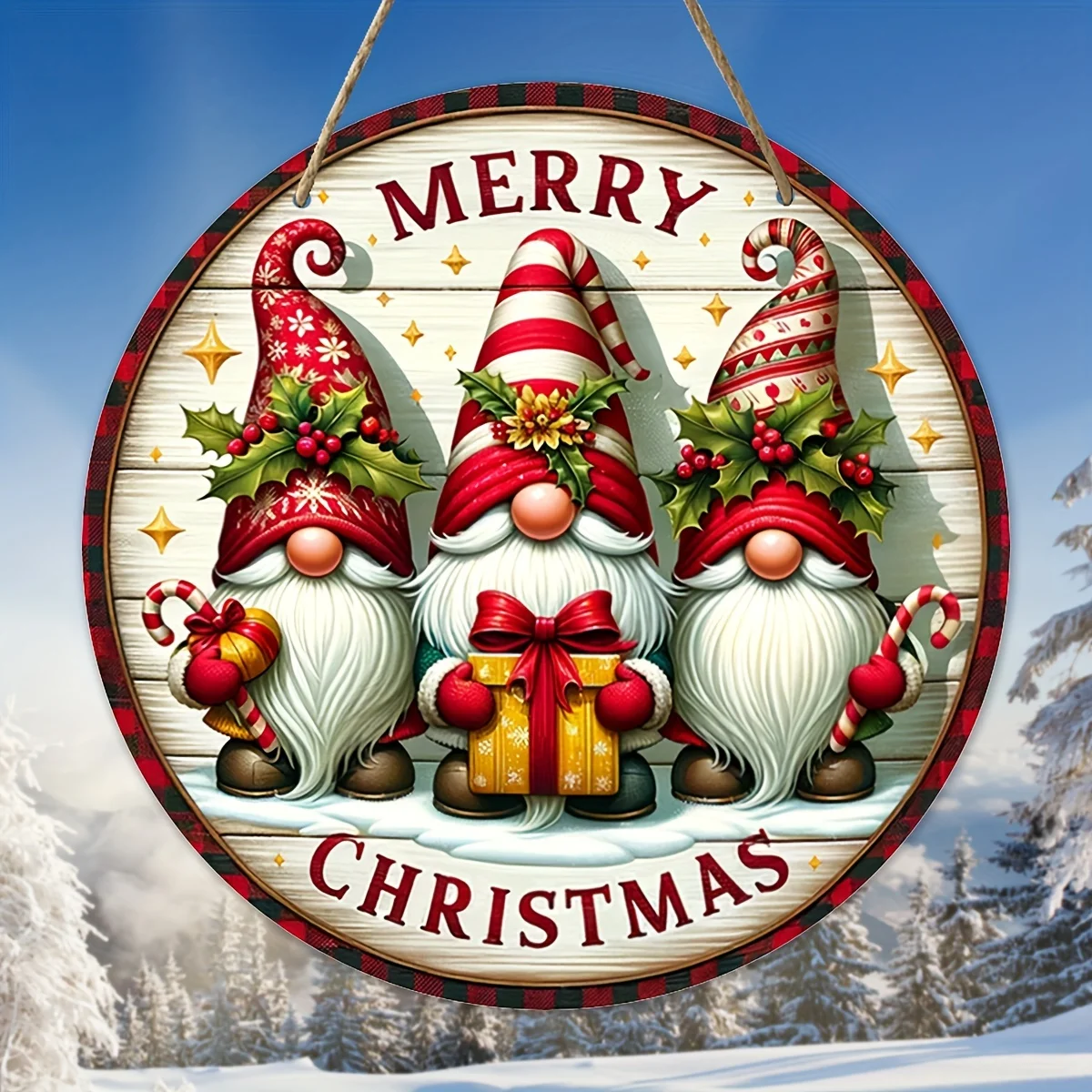 قطعة واحدة من علامة ساحة خشبية جنوم لعيد الميلاد المجيد، علامة زخرفية إبداعية، مناسبة للمنزل والحديقة والشرفة