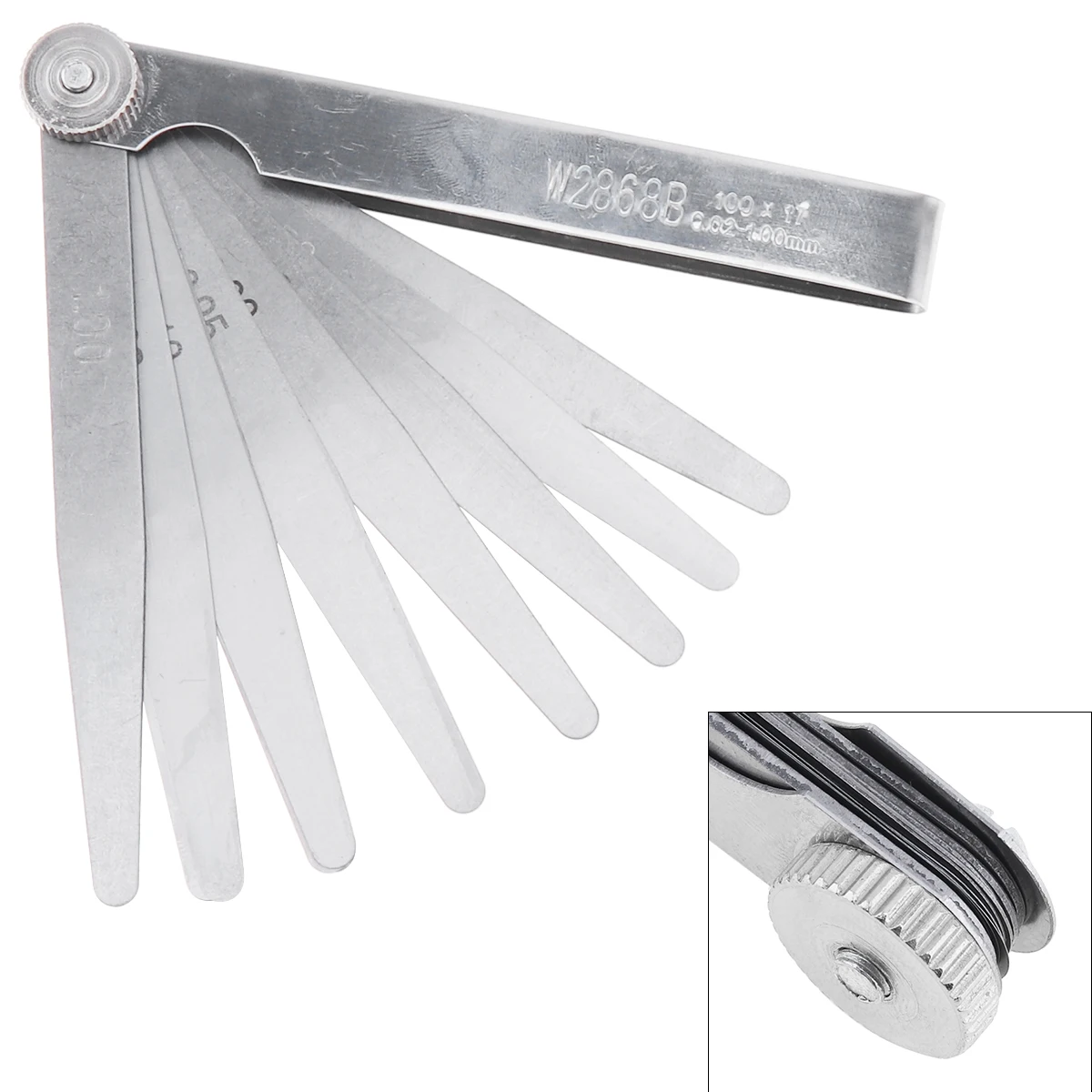 100 x 17 Blade Stainless Steel Feeler Gauge with Adjustable Nut and 0.02 - 1.00mm Measuring Range  Feeler Meters