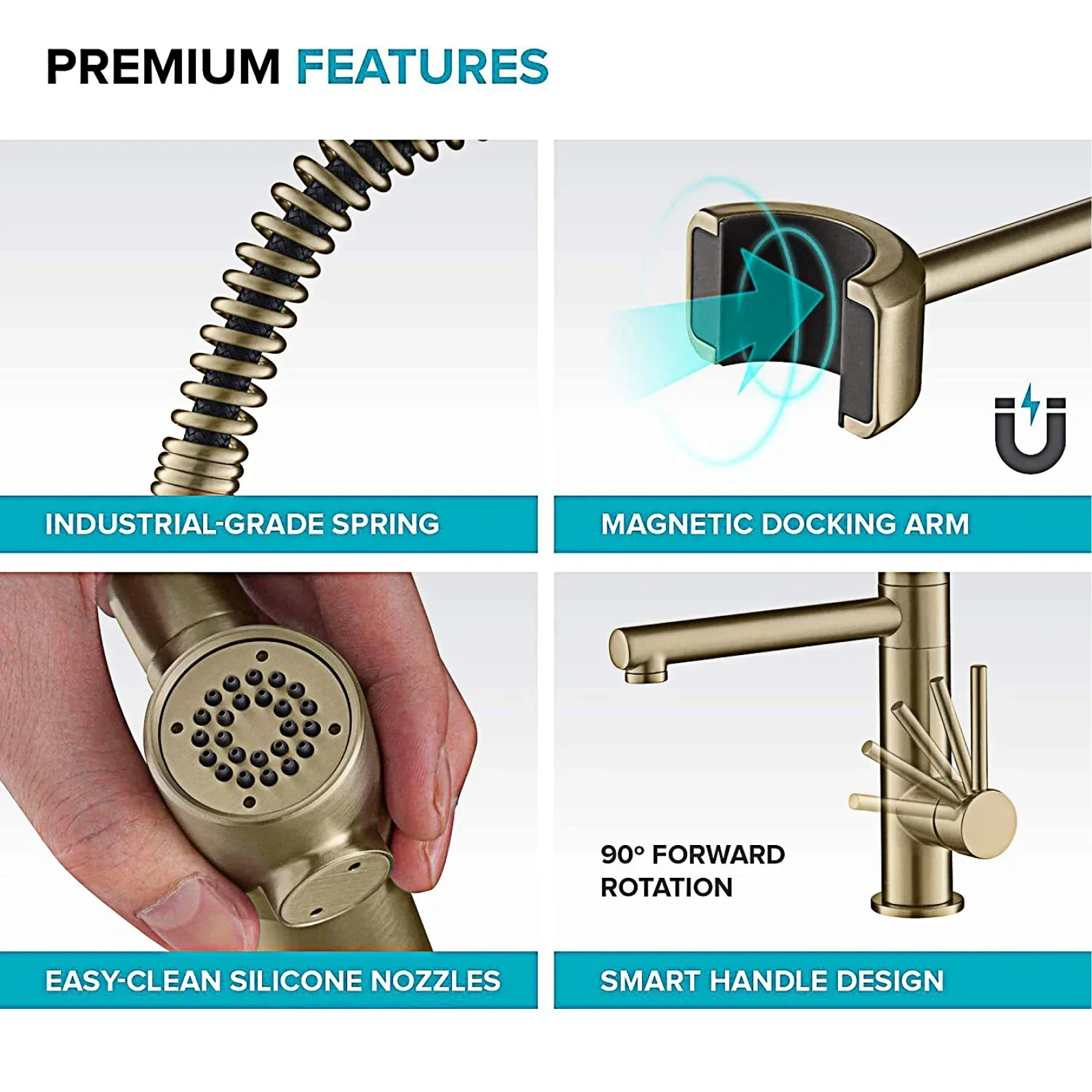 High-end luxury brass kitchen faucet magnetic suction design single-handle cold & hot dual-control 2-function kitchen island Tap