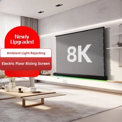 Anti-Light Electric Pop-up/Floor Rising projector Screen With 4K Long Focus ALR Cloth For Home Theater, Black / White Housing