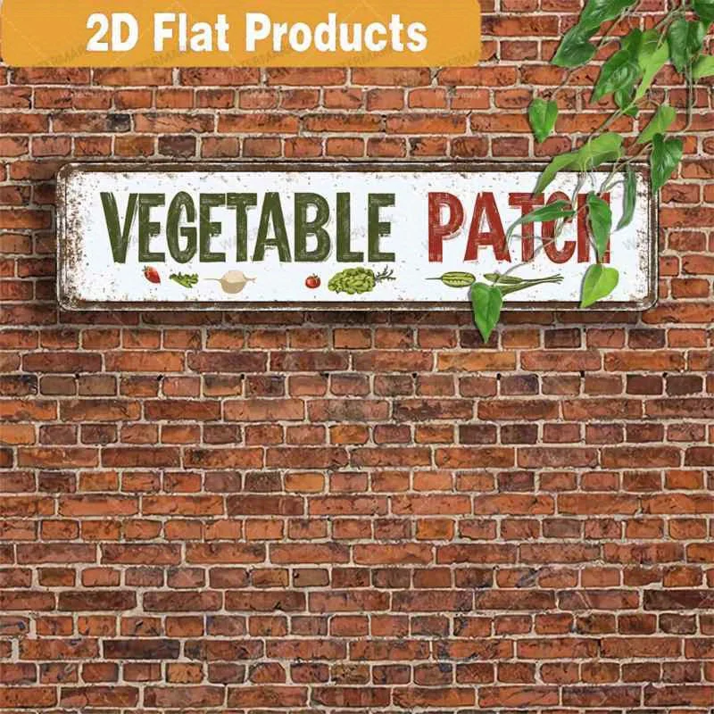 2D Flat 1pc Vintage Vegetable Garden Metal Sign - Fun Farmhouse Kitchen Decor with Tomato, Lettuce, Cucumber