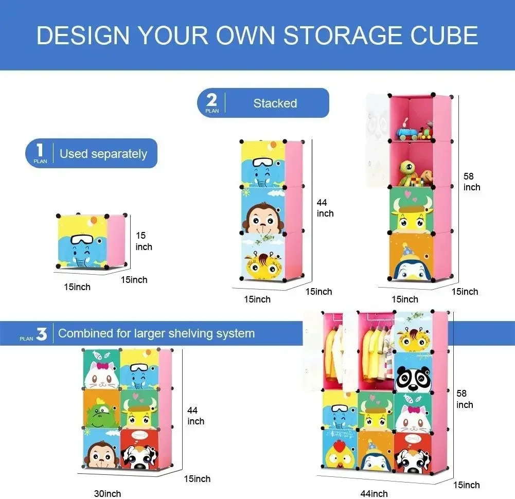 Children Wardrobe Kid Dresser Cute Baby Portable Closet Bedroom Armoire Clothes Hanging Storage Rack Cube Organizer