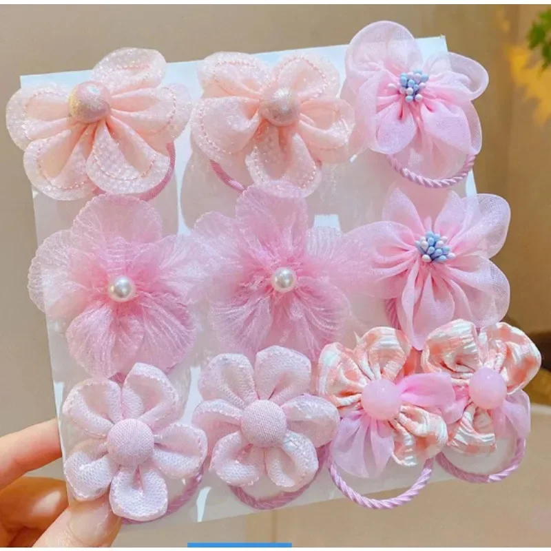 

10Pcs Children's mesh flower hair loop with good elasticity, baby tie headband, princess headwear, cute girl elastic band