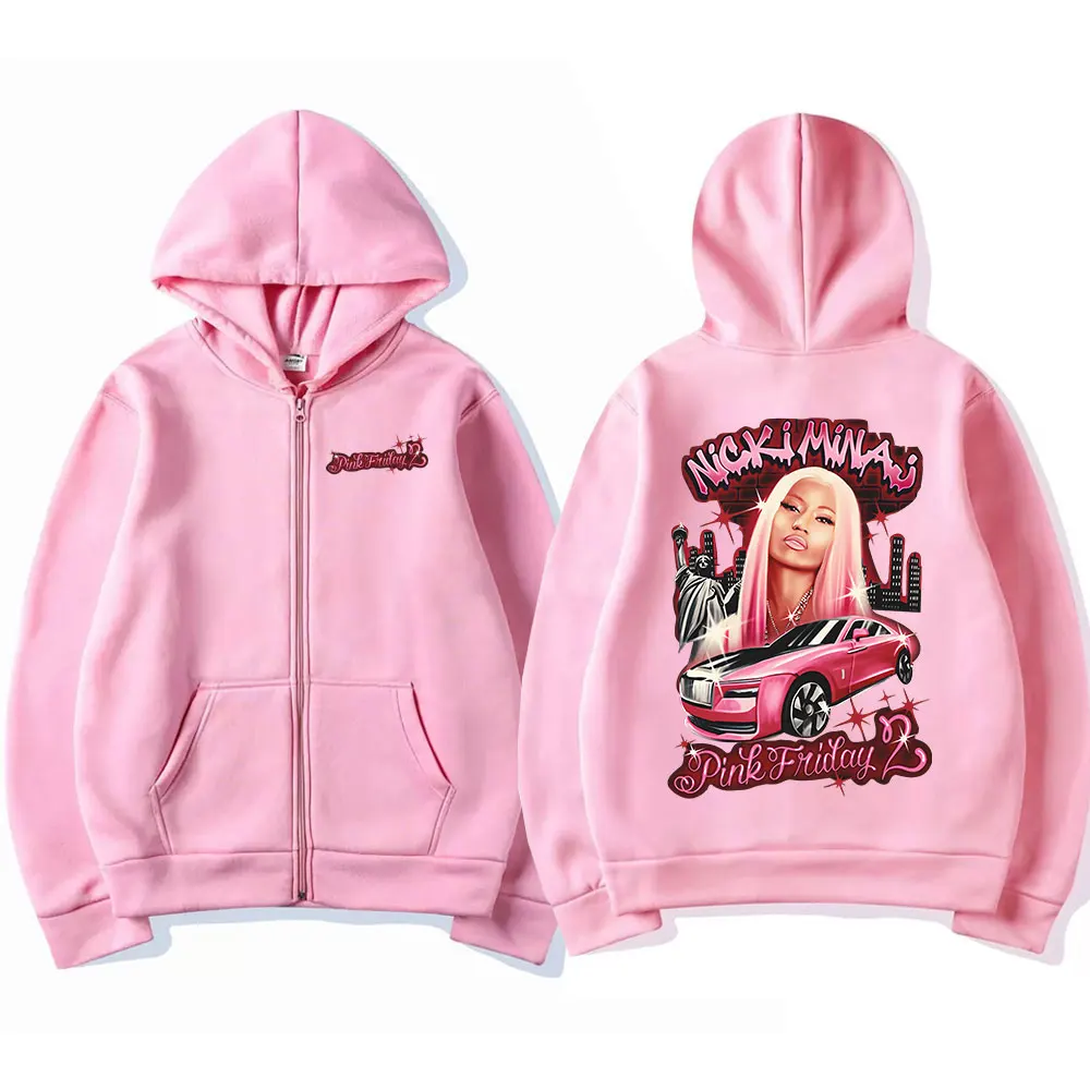 Rapper Nicki Minaj Pink Friday 2 Zipper Hoodies Men Fashion Hip Hop Zip Up Sweatshirt Harajuku Vintage Oversized Hoodie Jackets