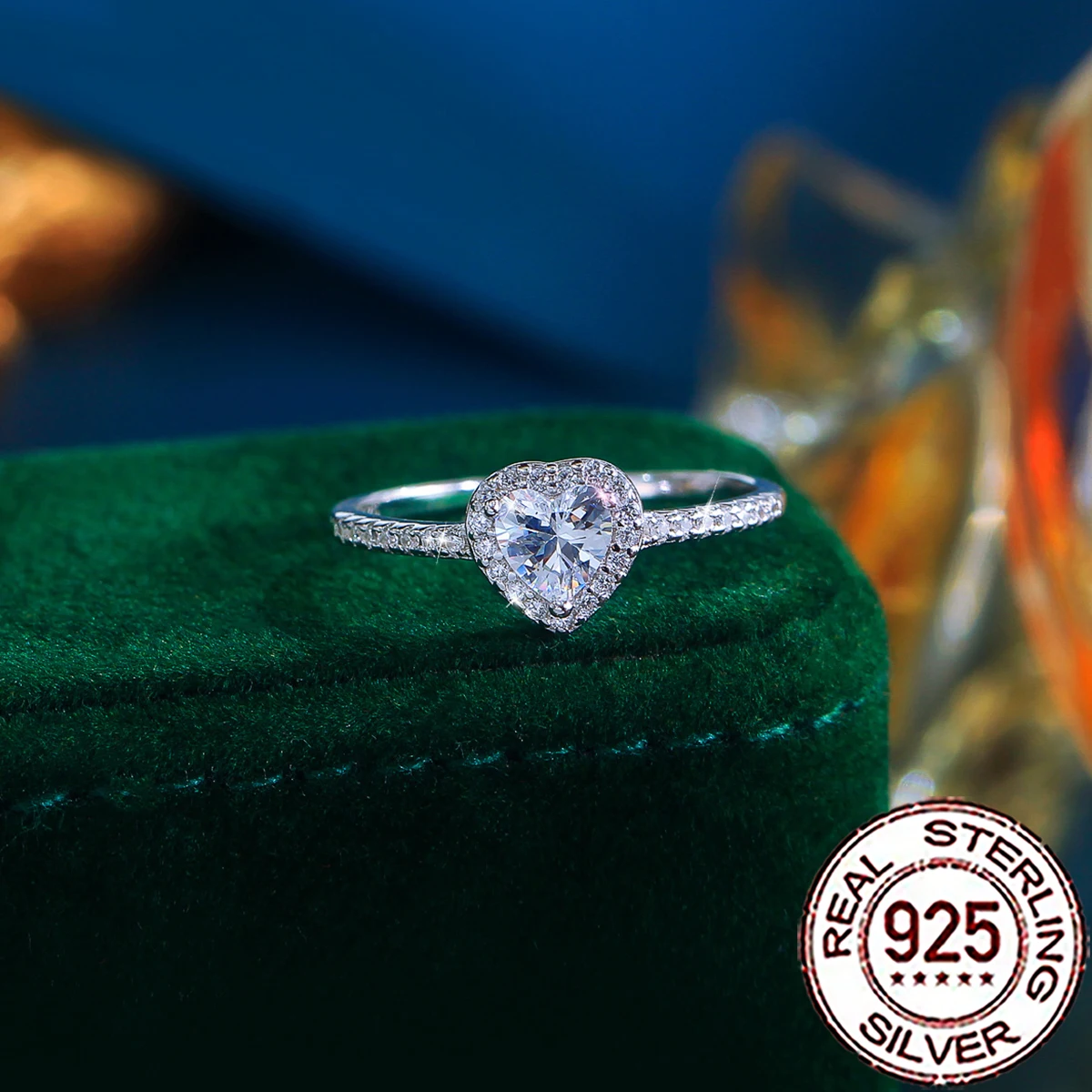 QooLady 925 فضة فاخر لامعة زركون معبد شكل قلب خواتم للنساء الزفاف مجوهرات الخطوبة هدايا SR081 #5